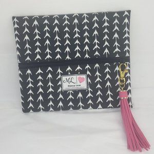Black & White ML Cosmetic Bag Center Zip with Pink Tassel